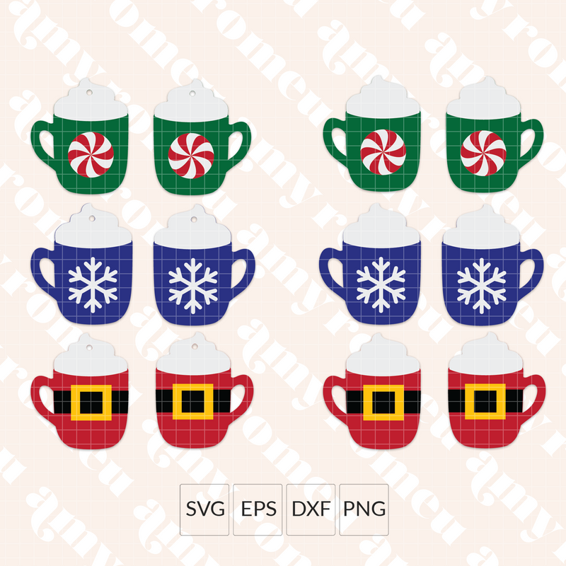 Christmas Hot Cocoa Coffee Cup Earrings SVG Set of 3