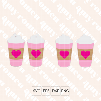 Valentine's Day Heart Latte Coffee Cup Earring SVG