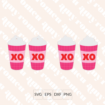 Valentine's Day XO Latte Coffee Cup Earring SVG