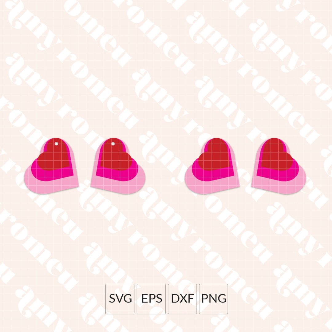 Three Layer Diagonal Heart Faux Leather Earrings SVG