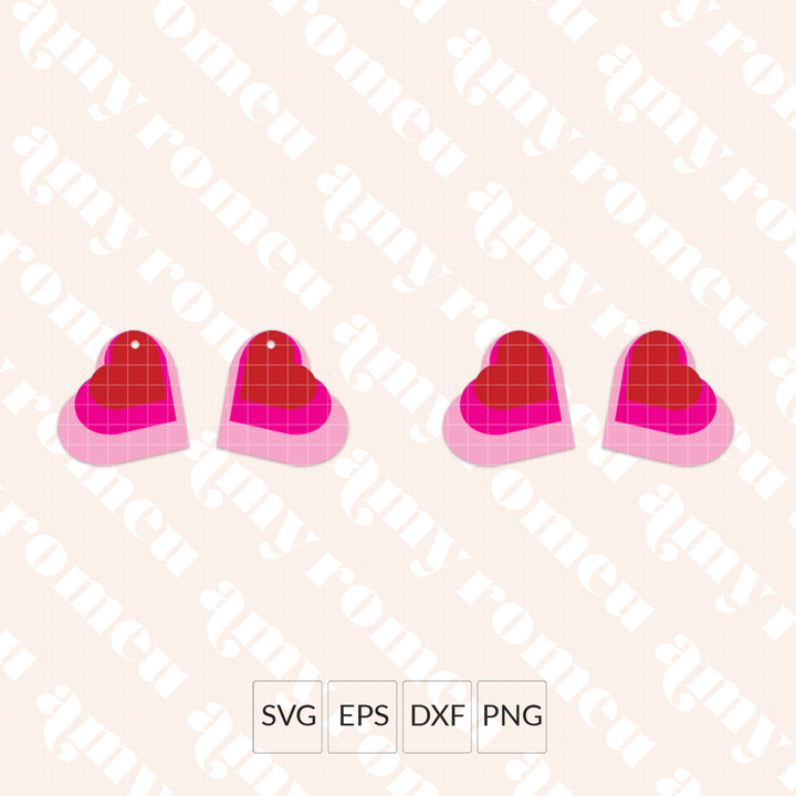 Three Layer Diagonal Heart Faux Leather Earrings SVG