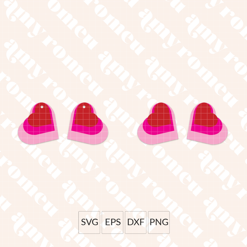Three Layer Diagonal Heart Earrings SVG