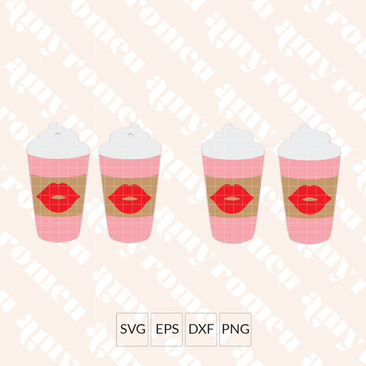 Valentine's Day Lips Latte Coffee Cup Earring SVG